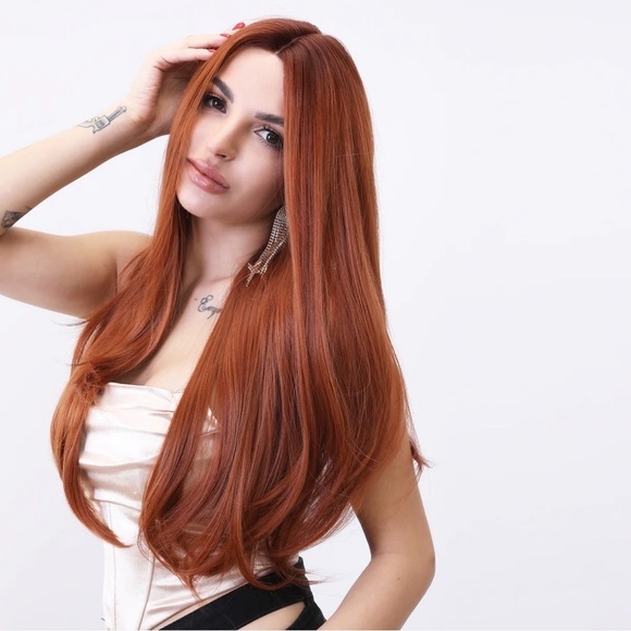24-Inch Ginger Copper Ombre Lace Front Synthetic Wig - Picture 2 of 11
